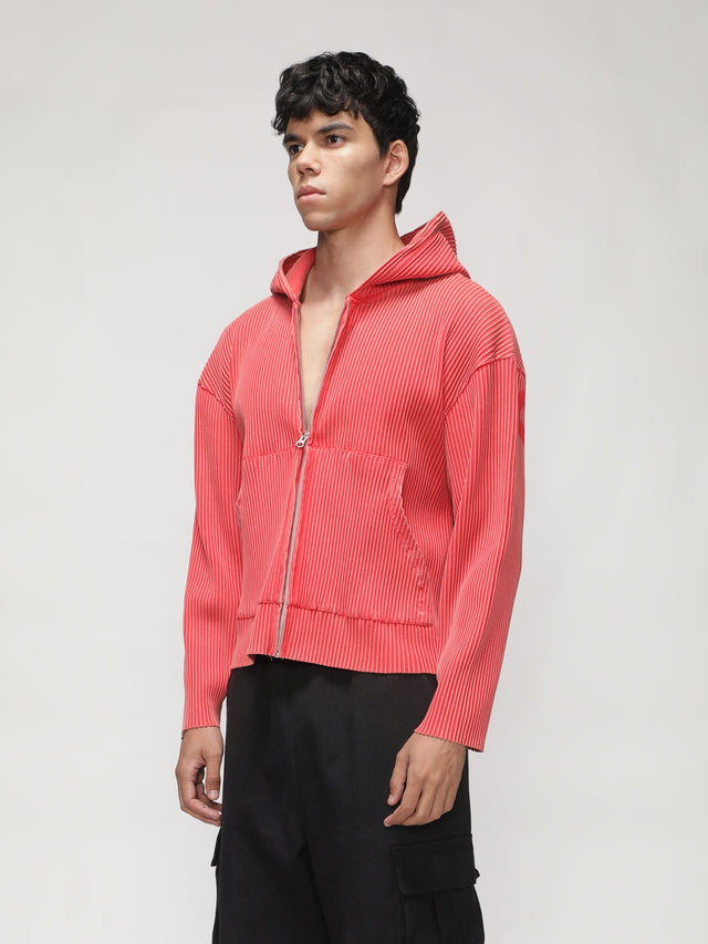 RX ESSENCE RIBBED ZIPPER HOODIE - ACID PEACH