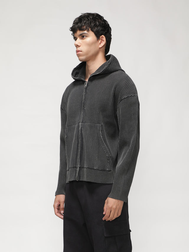 RX ESSENCE RIBBED ZIPPER HOODIE - GREY