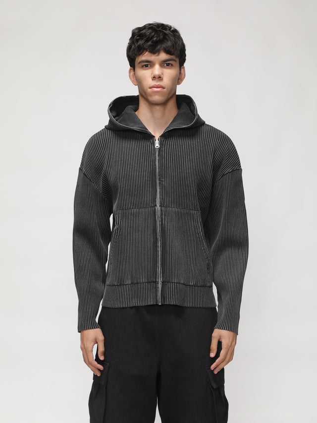 RX ESSENCE RIBBED ZIPPER HOODIE - GREY