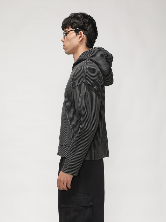 RX ESSENCE RIBBED ZIPPER HOODIE - GREY