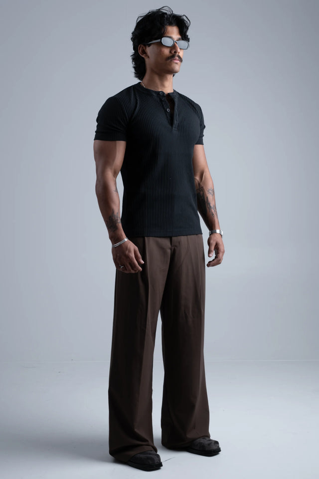 RX RIB HENLEY HALFSLEEVE - BLACK