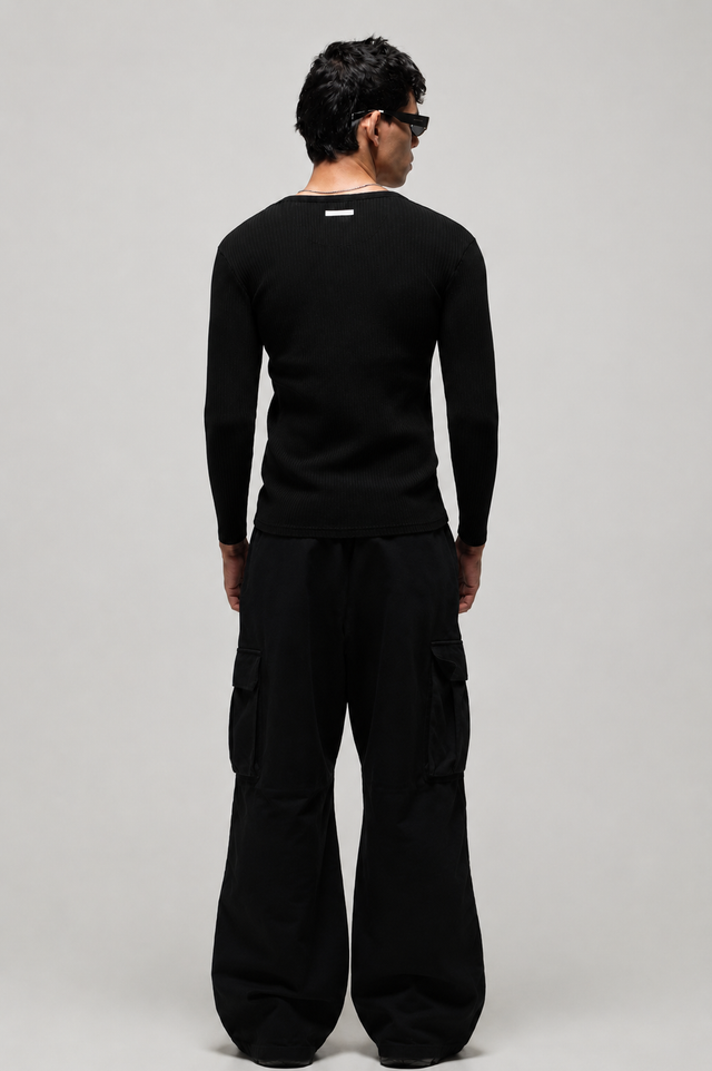 RX RIBBED HENLEY - BLACK