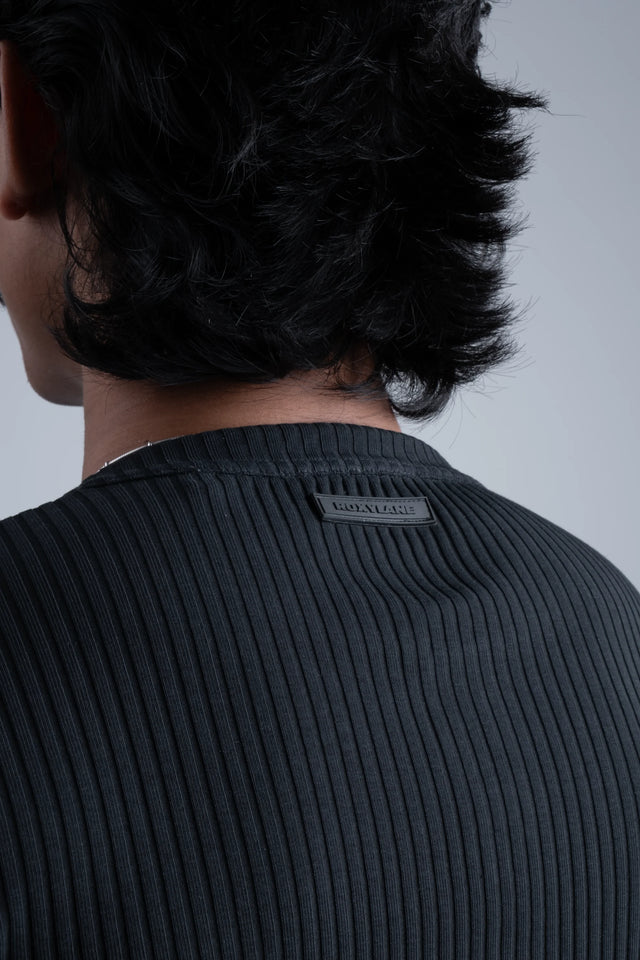 RX RIB HENLEY HALFSLEEVE - BLACK