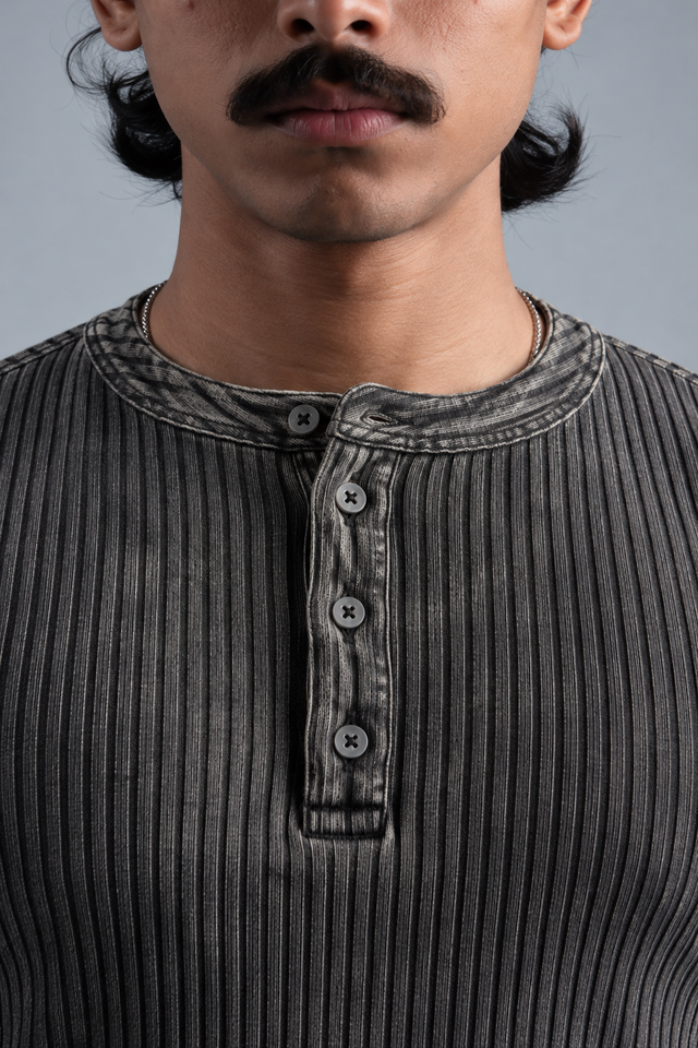RX RIB HENLEY HALFSLEEVE - GREY