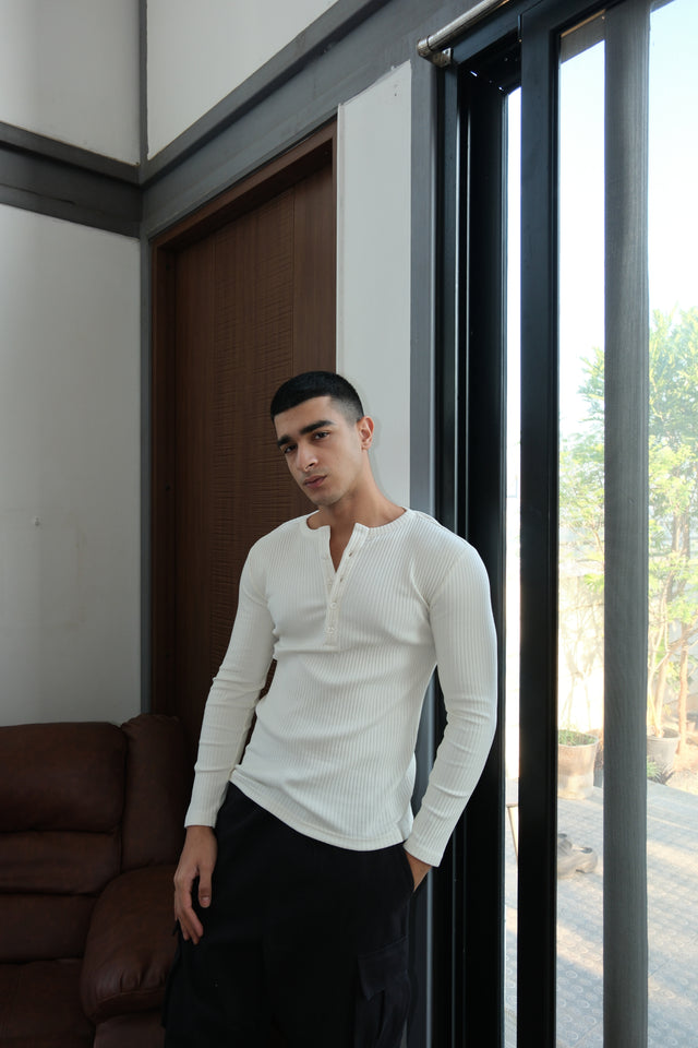 RX RIBBED HENLEY - BONE
