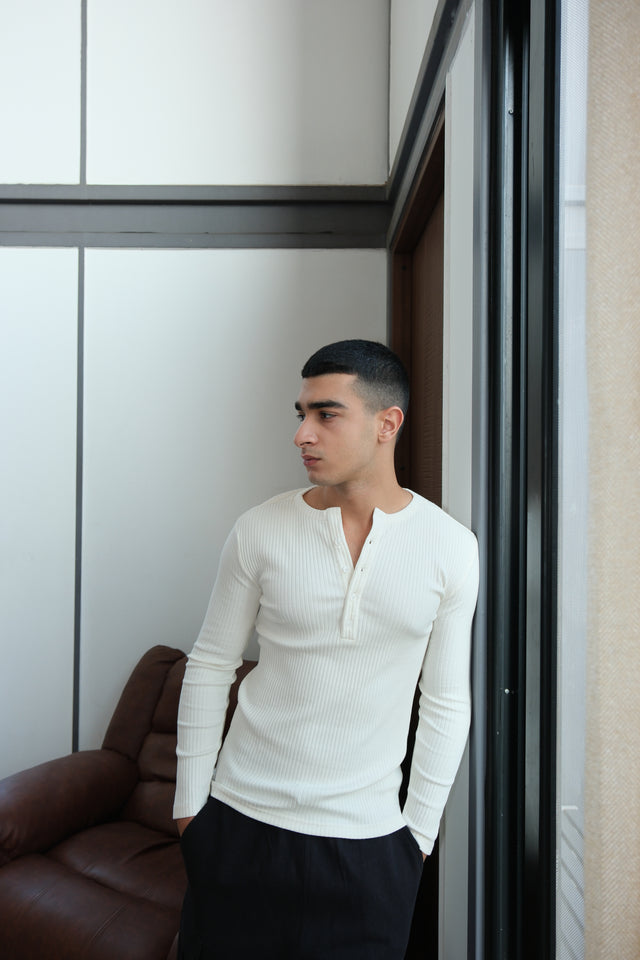 RX RIBBED HENLEY - BONE
