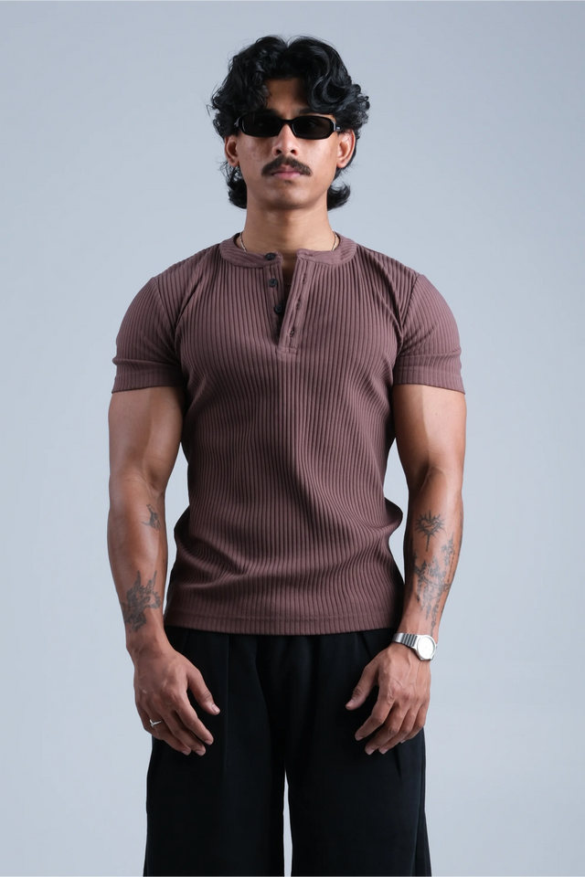 RX RIB HENLEY HALFSLEEVE - EXPRESSO