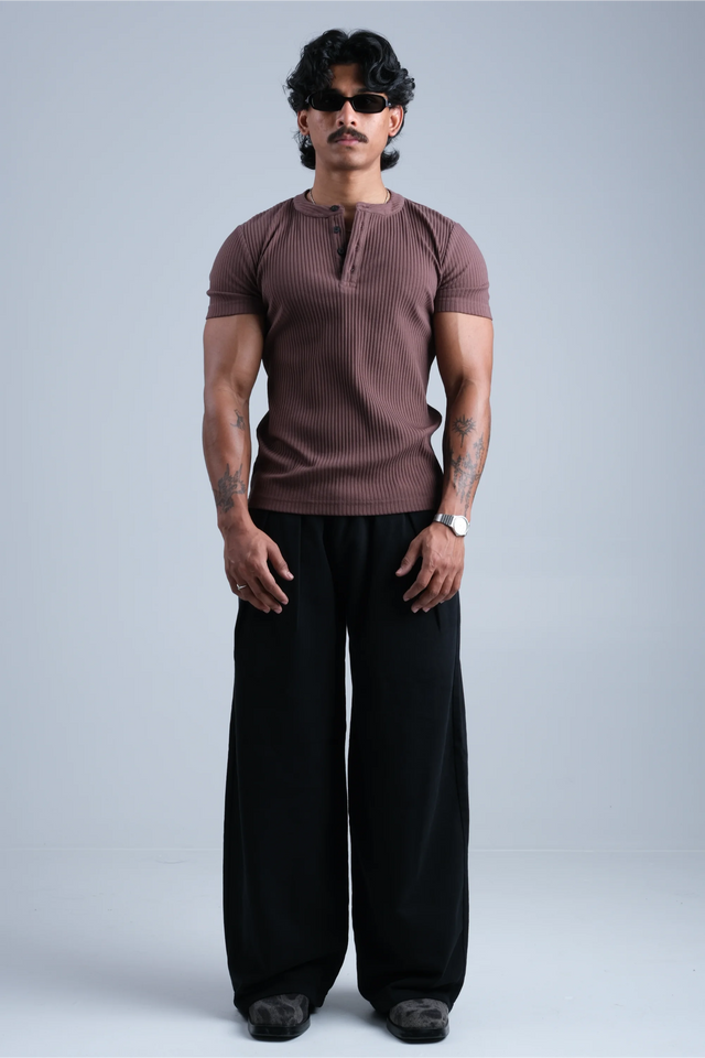 RX RIB HENLEY HALFSLEEVE - EXPRESSO