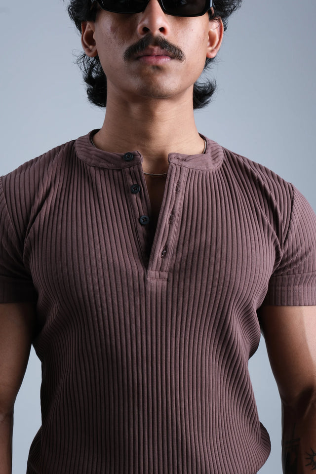 RX RIB HENLEY HALFSLEEVE - EXPRESSO