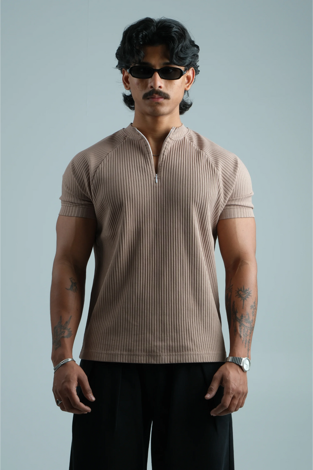 RX RIB ZIPPER POLO - TAUPE