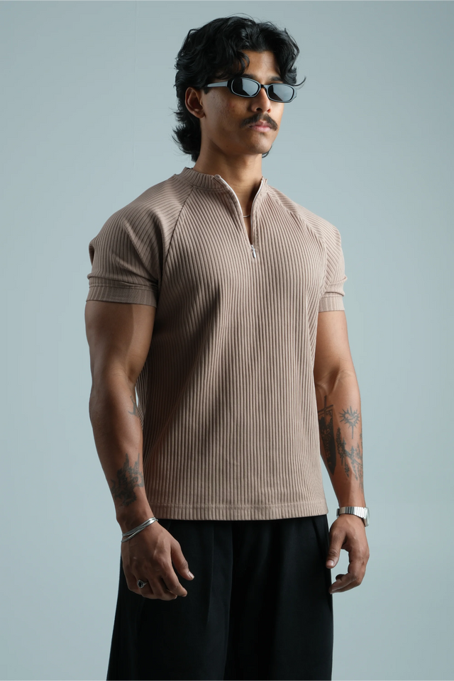 RX RIB ZIPPER POLO - TAUPE