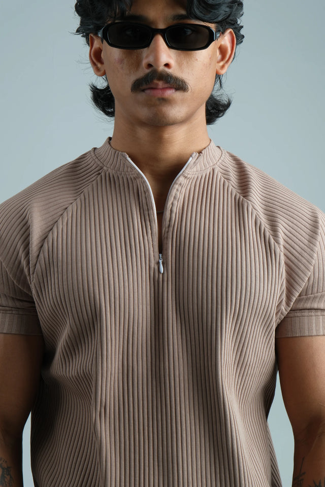 RX RIB ZIPPER POLO - TAUPE