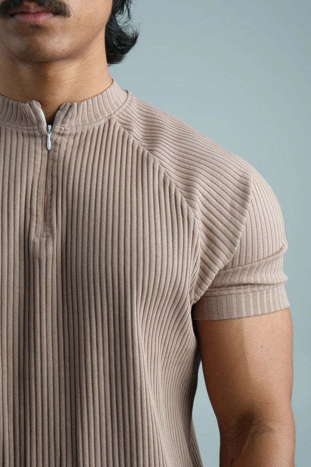 RX RIB ZIPPER POLO - TAUPE