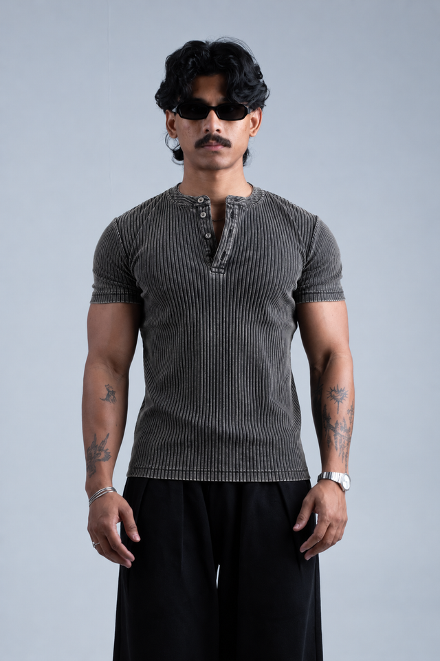 RX RIB HENLEY HALFSLEEVE - GREY