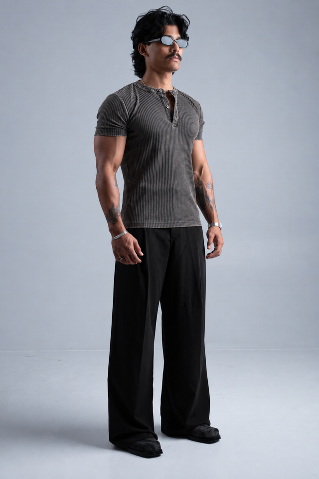 RX RIB HENLEY HALFSLEEVE - GREY