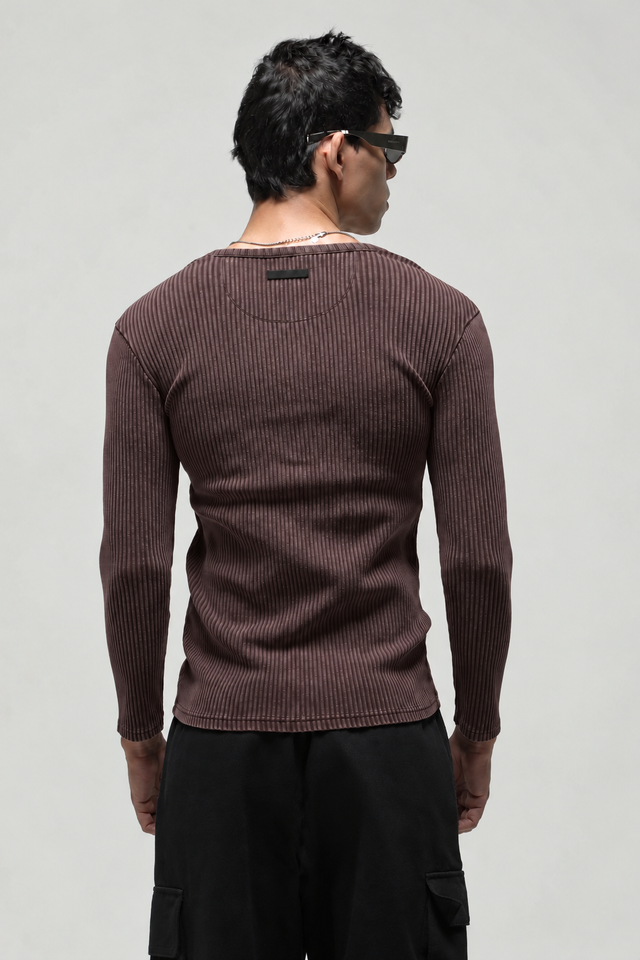 RX RIBBED HENLEY - EXPRESSO