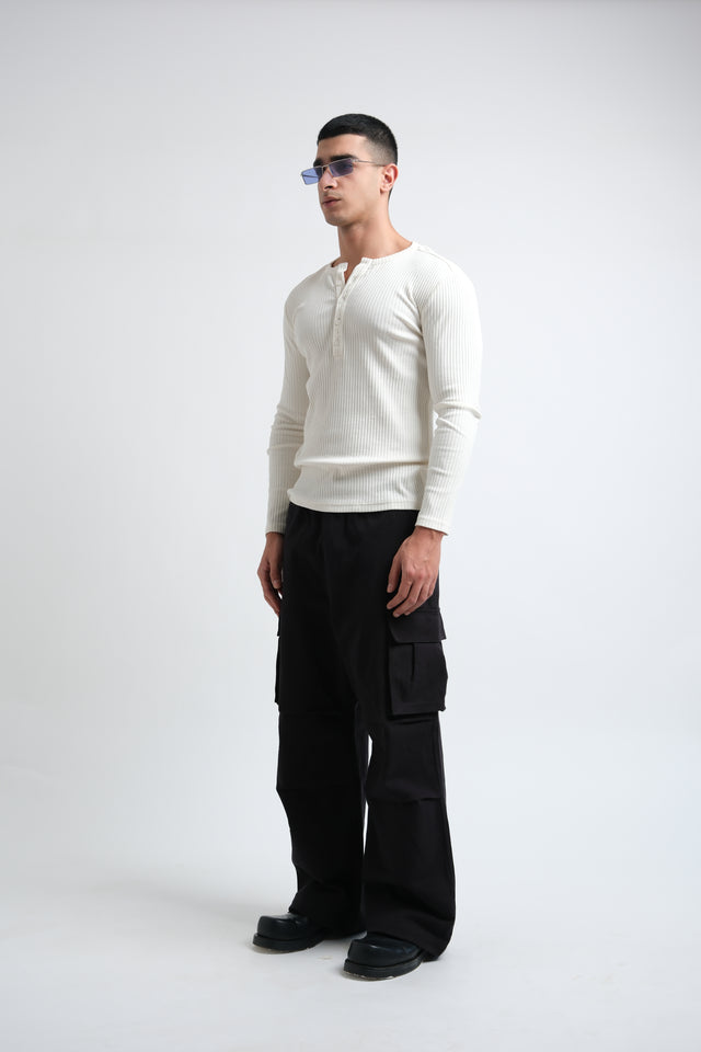 RX RIBBED HENLEY - BONE