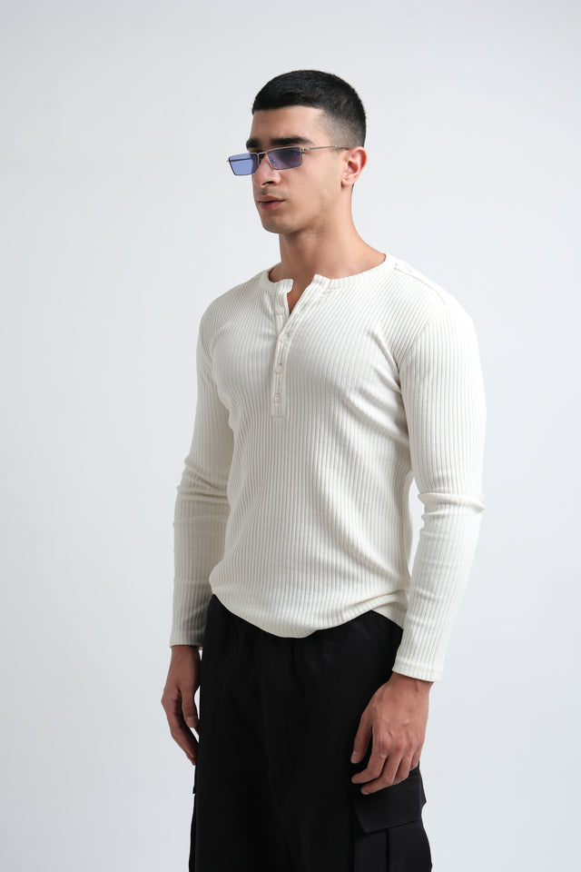 RX RIBBED HENLEY - BONE
