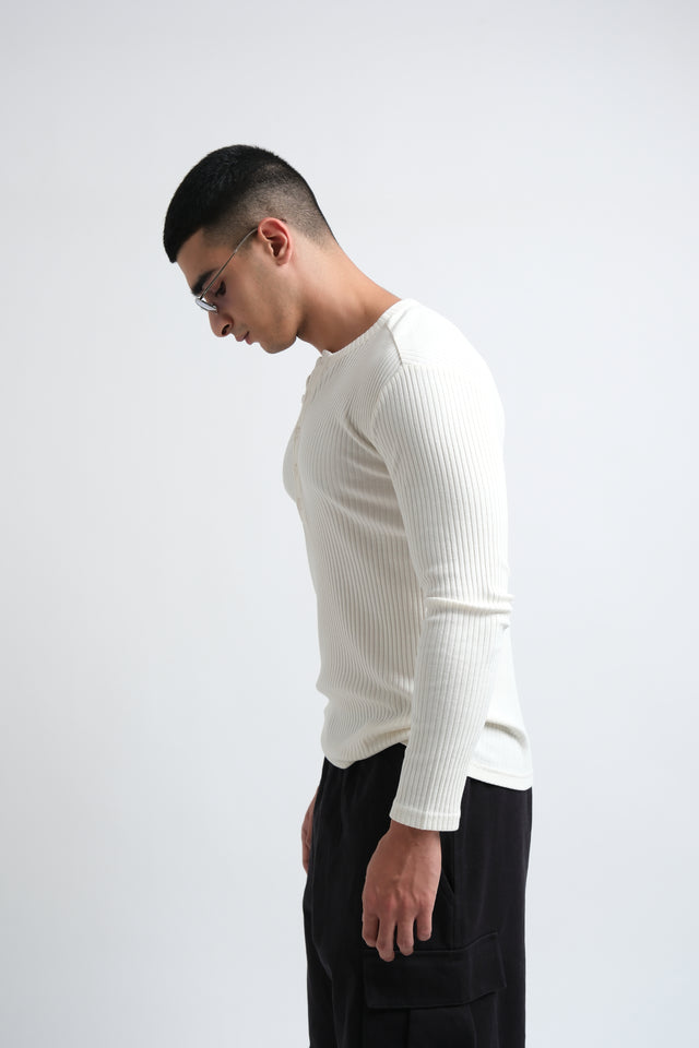 RX RIBBED HENLEY - BONE