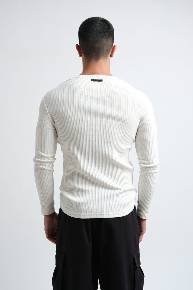 RX RIBBED HENLEY - BONE