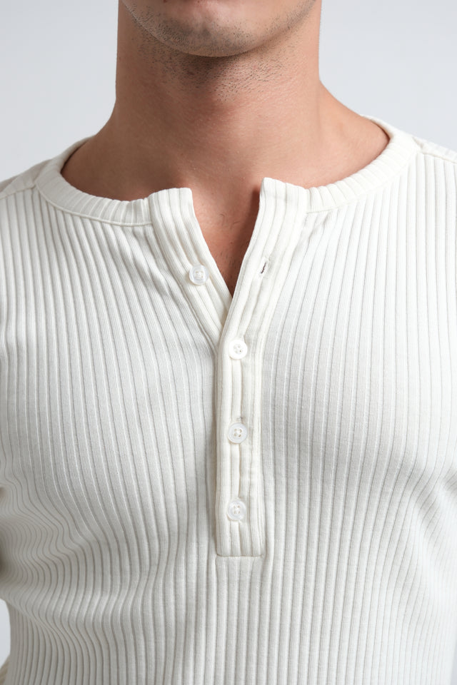 RX RIBBED HENLEY - BONE
