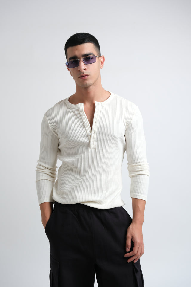 RX RIBBED HENLEY - BONE