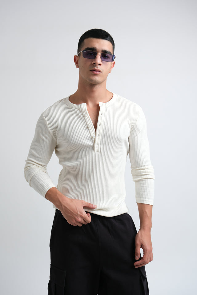 RX RIBBED HENLEY - BONE