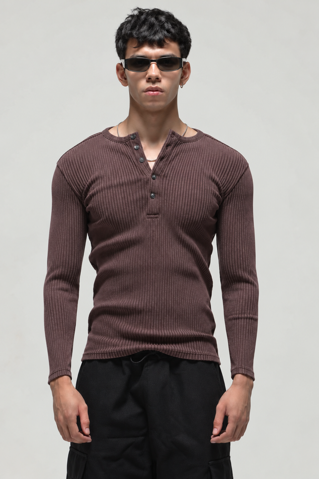 RX RIBBED HENLEY - EXPRESSO