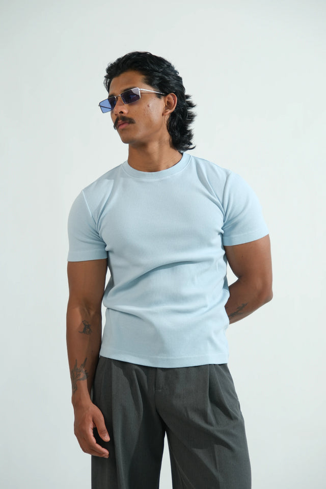 RX SLIM RIB T-SHIRT - ICE BLUE
