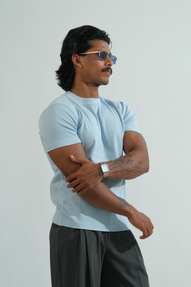 RX SLIM RIB T-SHIRT - ICE BLUE