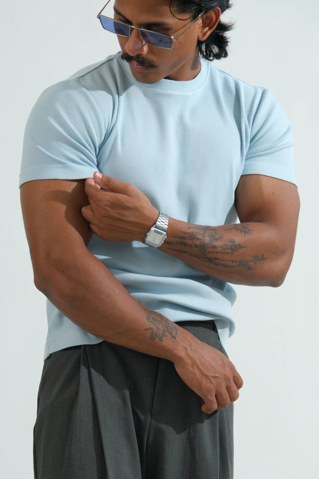 RX SLIM RIB T-SHIRT - ICE BLUE