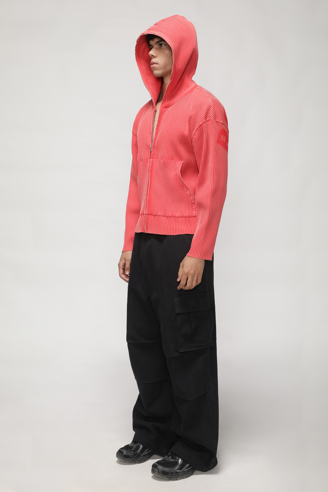 RX ESSENCE RIBBED ZIPPER HOODIE - ACID PEACH