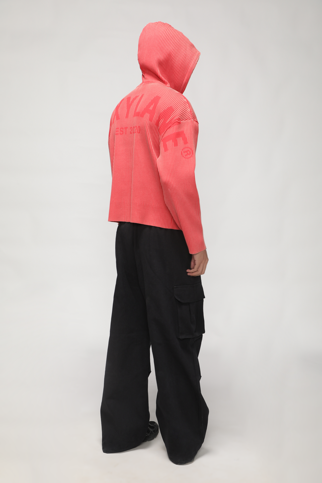 RX ESSENCE RIBBED ZIPPER HOODIE - ACID PEACH