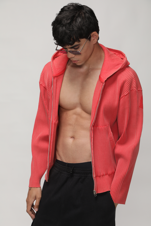 RX ESSENCE RIBBED ZIPPER HOODIE - ACID PEACH