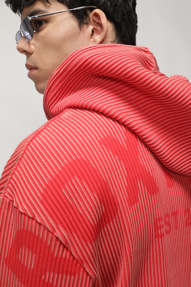 RX ESSENCE RIBBED ZIPPER HOODIE - ACID PEACH