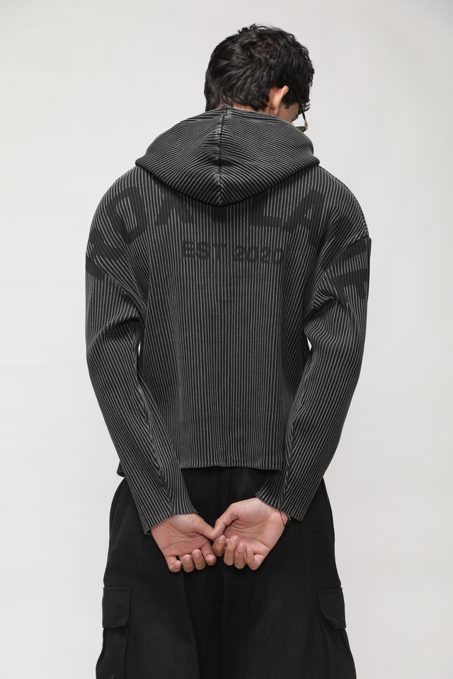 RX ESSENCE RIBBED ZIPPER HOODIE - GREY