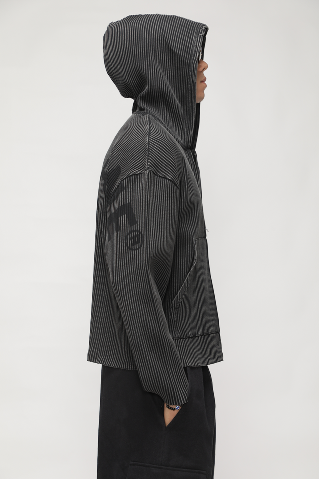 RX ESSENCE RIBBED ZIPPER HOODIE - GREY