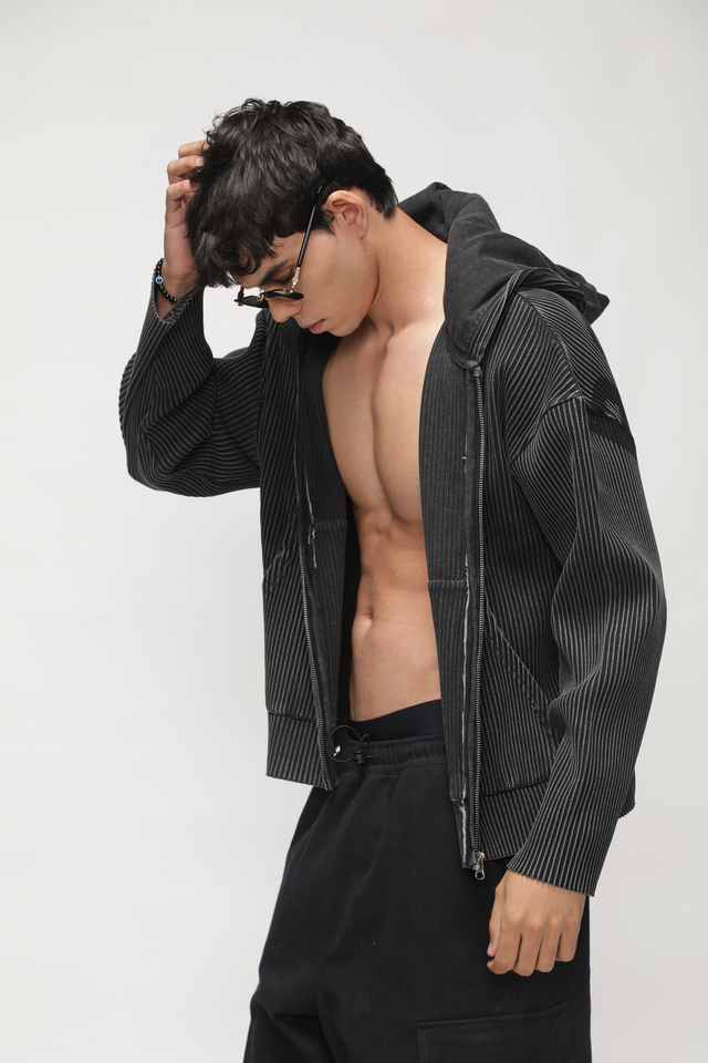 RX ESSENCE RIBBED ZIPPER HOODIE - GREY