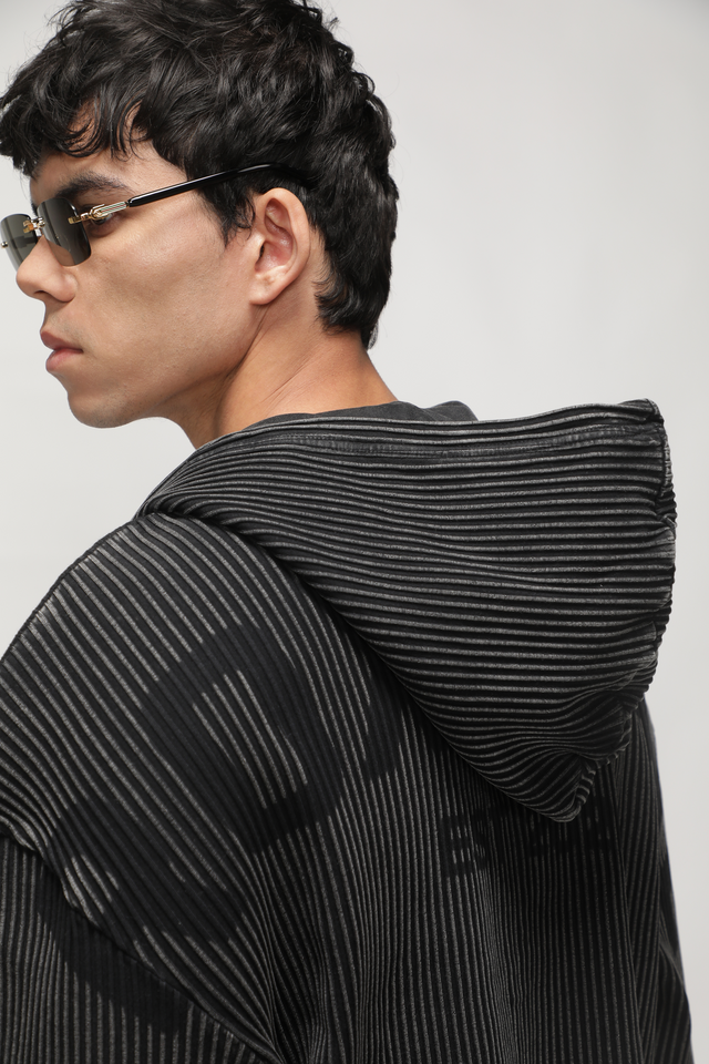 RX ESSENCE RIBBED ZIPPER HOODIE - GREY