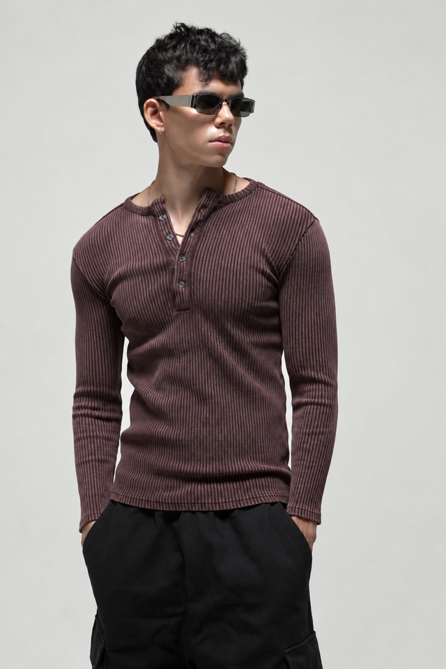 RX RIBBED HENLEY - EXPRESSO