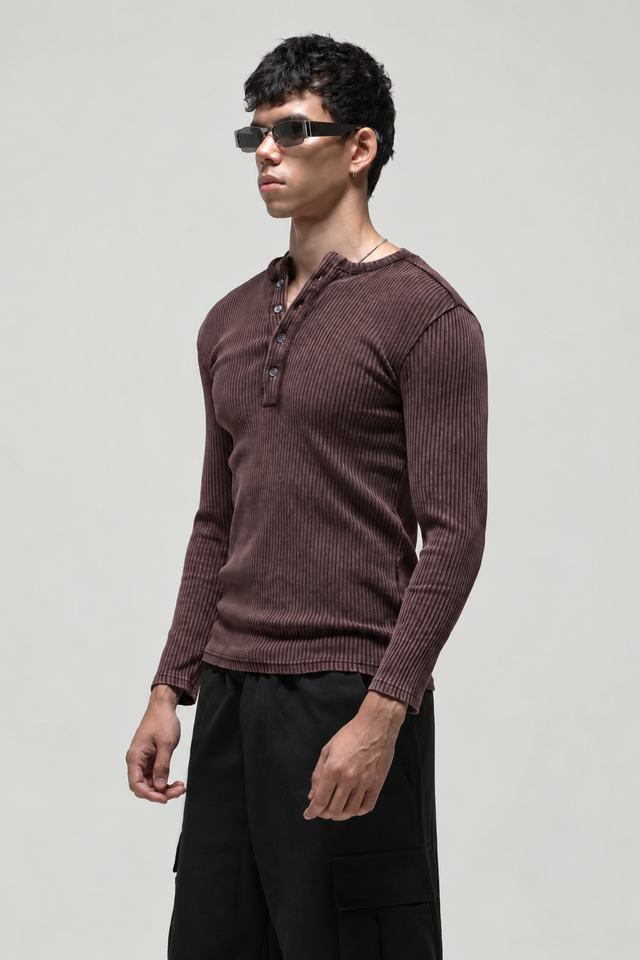 RX RIBBED HENLEY - EXPRESSO